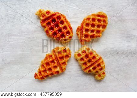 Croissant Waffle Or Croffle With Chocolate Sauce Served In Box And White Background