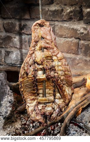 Llanera Meat Colombian Typical Dish; Meat In Cooking On The Coals