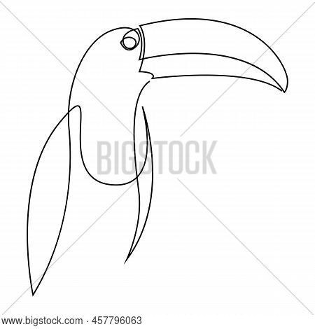 Single Continuous Line Drawing Of Adorable Toucan Bird With Big Beak For Logo Identity. Endangered A