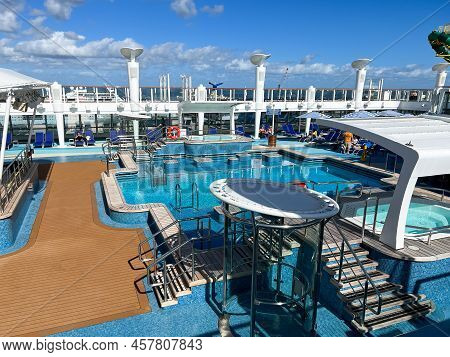 Orlando, Fl Usa-january 8, 2022:  The Main Pool On The Norwegian Cruise Line Ncl  Cruise Ship Escape