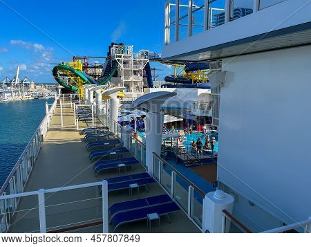 Orlando, Fl Usa-january 8, 2022:  The Main Pool On The Norwegian Cruise Line Ncl  Cruise Ship Escape