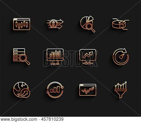 Set Line Financial Growth, Graph Chart Infographic, Browser With Stocks Market, Sales Funnel, Monito