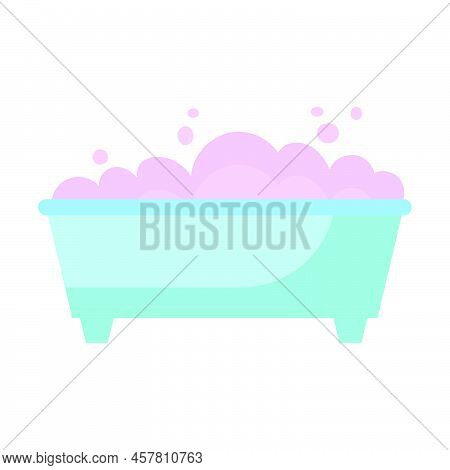 Bath With Water And Bubble Vector Illustration Hygiene Bathroom. Shower Cartoon Clean And Bath Isola