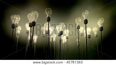 Light Bulbs gericht hemelwaarts met angstaanjagende gloed