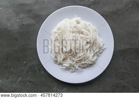 Bihun Or Vermicelli Or  Rice Noodles Or Angel Hair Isolated On Black Background