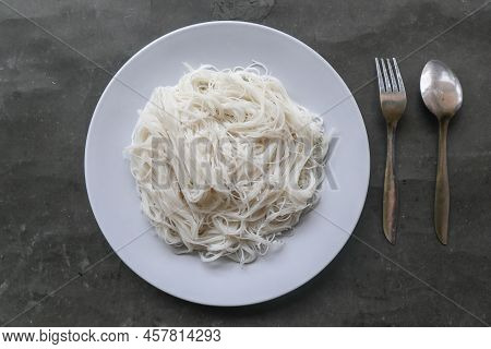 Bihun Or Vermicelli Or  Rice Noodles Or Angel Hair Isolated On Black Background
