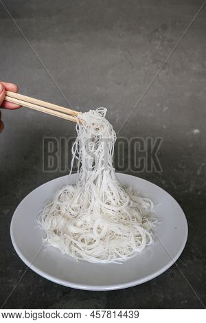Bihun Or Vermicelli Or  Rice Noodles Or Angel Hair Isolated On Black Background