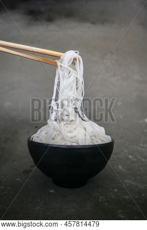 Bihun Or Vermicelli Or  Rice Noodles Or Angel Hair Isolated On Black Background