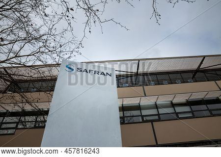 Bordeaux, France - February 20 2022: Logo Of Safran On Their Main Office For Bordeaux. Safran Is A F