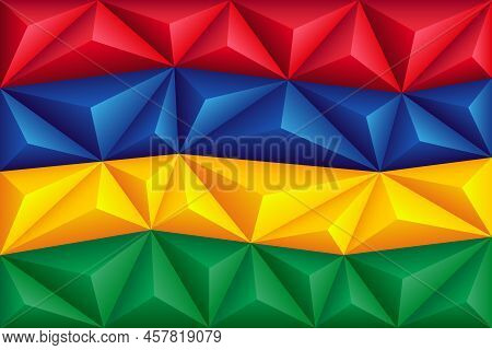 Abstract Polygonal Background In The Form Of Colorful Red, Blue, Yellow And Green Stripes Of The Mau