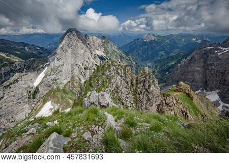 Between Italy And Austria: On The Top Of Mountain Near Volaia Lake Raunchkofer Mountain (lago Di Vol
