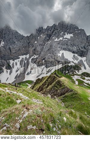 Between Italy And Austria: On The Top Of Mountain Near Volaia Lake Raunchkofer Mountain (lago Di Vol