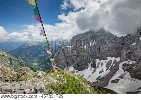 Between Italy And Austria: On The Top Of Mountain Near Volaia Lake Raunchkofer Mountain (lago Di Vol
