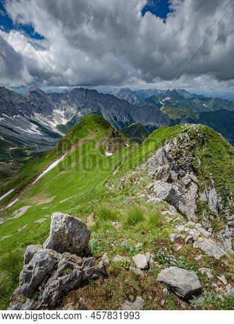 Between Italy And Austria: On The Top Of Mountain Near Volaia Lake Raunchkofer Mountain (lago Di Vol
