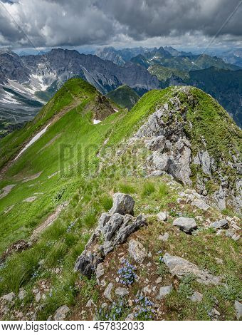 Between Italy And Austria: On The Top Of Mountain Near Volaia Lake Raunchkofer Mountain (lago Di Vol