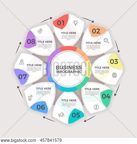 Business Infographic Template. Circle Design Options Or Steps With 8 Numbers
