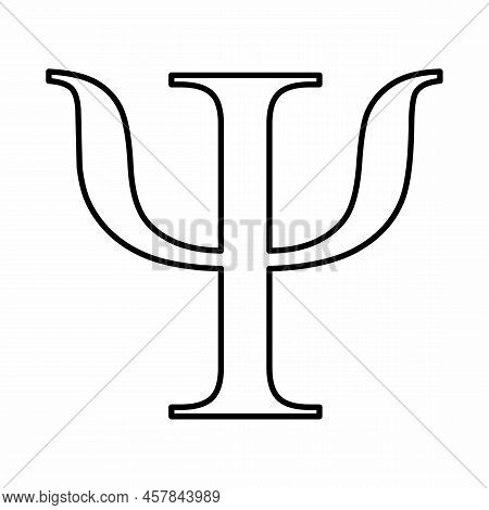 Psi Greek Sign. Black Outlines On White Background.