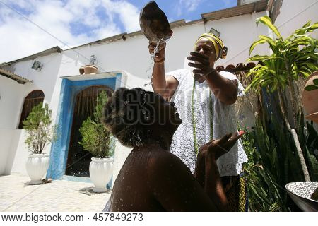 Salvador, Bahia, Brazil - February 12, 2016: Sacred Bath Ritual For Members Of The Candomble Religio