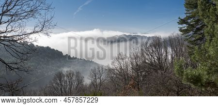 Sea Of Clouds In Fuenfria Valley, Municipality Of Cercedilla, Province Of Madrid, Spain