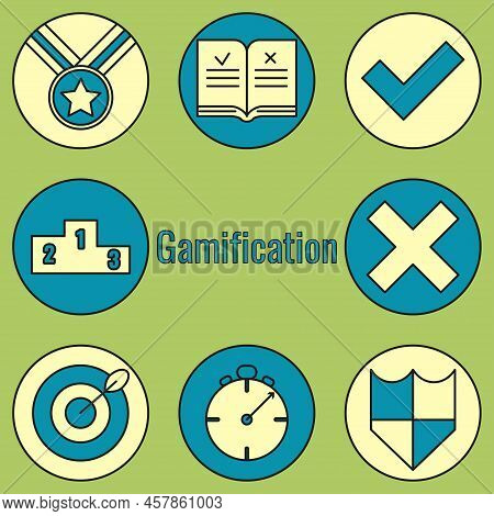 Gamification Icon Set. Color Illustration For Application. Vector.