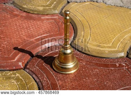 Stock Photo Of Carved Designer Copper Or Bronze Bell Or Hand Bell Used For Worshiping God In Hindu T
