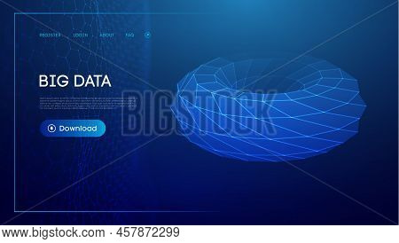 Torus Tech Chain Link. Geometric Background Big Data. Vector Perspective Grid Digital Network. Futur