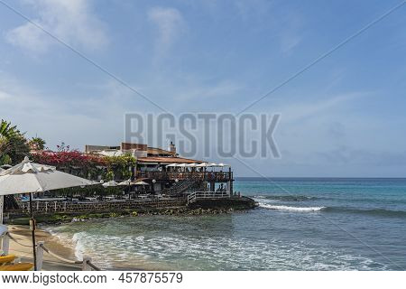Santa Maria, Cape Verde - June 22. 2022: Building At The Coastline In Santa Maria Beach In Sal Cape 