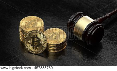 Bitcoin Cryptocurrency Law. Digital Bit Coin Btc Currency Technology Business Internet Concept. 3d R