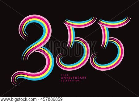 355 Number Design Vector, Graphic T Shirt, 355 Years Anniversary Celebration Logotype Colorful Line,