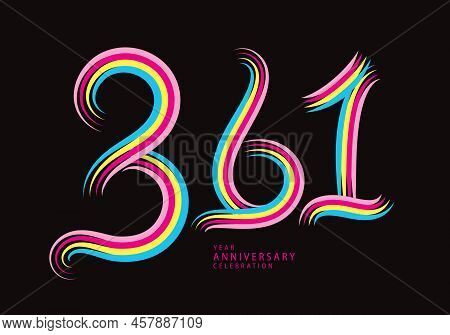 361 Number Design Vector, Graphic T Shirt, 361 Years Anniversary Celebration Logotype Colorful Line,