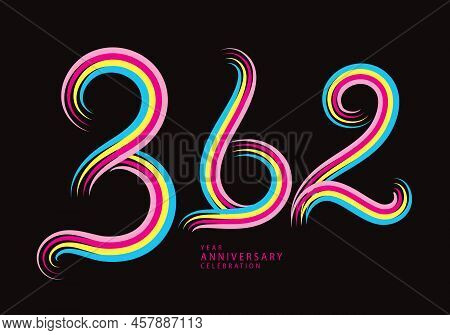 362 Number Design Vector, Graphic T Shirt, 362 Years Anniversary Celebration Logotype Colorful Line,