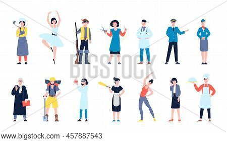 Professional Diversity Characters. Mix Professionals, Various People Occupations. Pilot, Student Sci