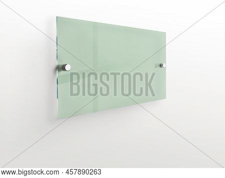 Blank Reseda Transparent Rectangle Glass Office Corporate On White Background Signage Plate Mock Up