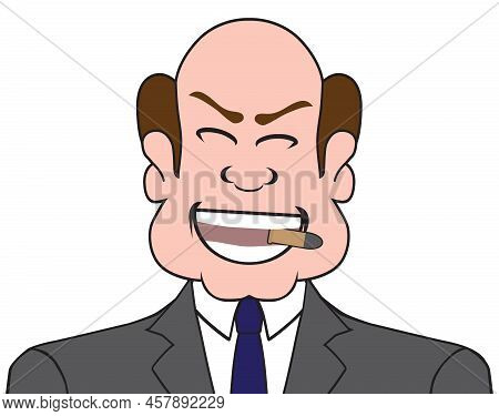 A Balding Cartoon Businessman Is Grimacing While Biting A Bullet