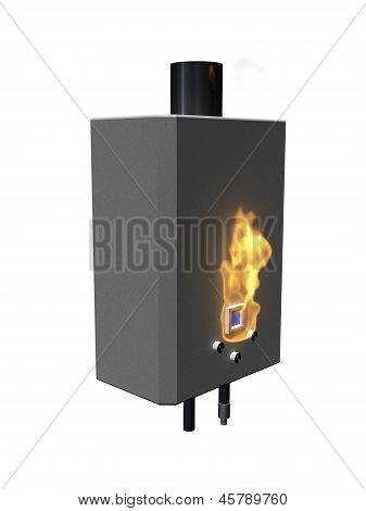 Gas Boiler With Flame On A White Background