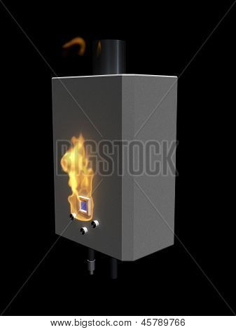 Gas Boiler With Flame On A Black Background