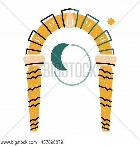 Arch In The Wall Of Beige Cut Stone And Travertine Marble In The Classic Style Isolated On White Bac