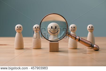 Hrm Or  Human Resource Management, Magnifier Glass Focus To Manager Icon Which Is Among Staff Icons 