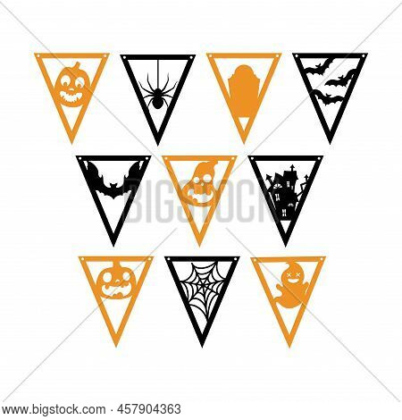 Halloween Bunting Banner. Set Flags Decoration For Party, Nursery Wall Decor. Isolated Vector Stock 