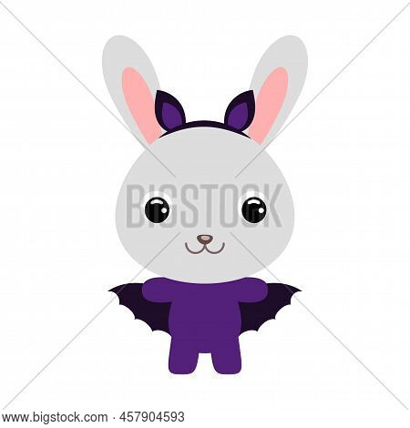 Cute Little Halloween Rabbit In A Bat Costume. Cartoon Animal Character For Kids T-shirts, Nursery D