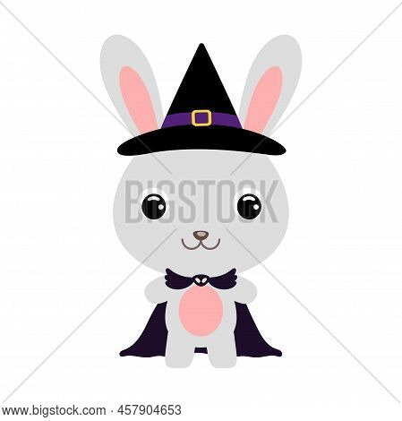 Cute Little Halloween Rabbit In A Wizard Costume. Cartoon Animal Character For Kids T-shirts, Nurser