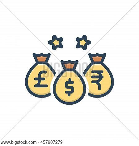Color Illustration Icon For Currency Money Cash Bag Money-bag Investment Wealth Riches Piles Mammon