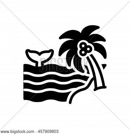 Black Solid Icon For Seas Coast Seaboard Coastal-region Beach Sea Palm-tree Fish