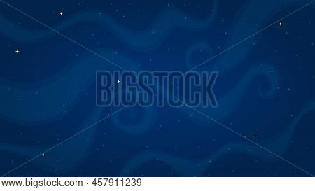 Dark Blue Space Background Vector Illustration. Flat Style Horizontal Space Backdrop With Abstract S