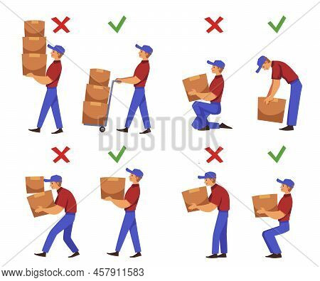 Manual Handling Of Loads Infographic Set Flat Vector Illustration Isolated.