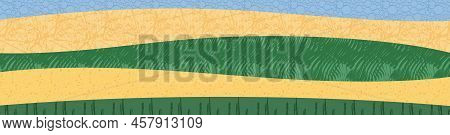 Abstract Farm Field Collage Background. Agro Land Backdrop, Farmland Landscape Vector Illustration W