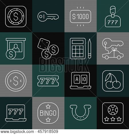 Set Line Online Poker Table Game, Slot Machine With Cherry, Car Gift, Money Prize Casino, Game Dice,