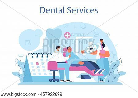 Dentist Concept. Dental Doctor In Uniform Treating Human Teeth
