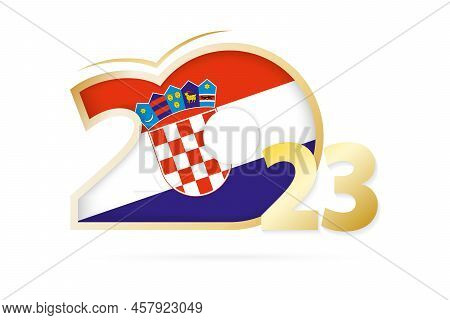 Year 2023 With Croatia Flag Pattern. Vector Illustration.