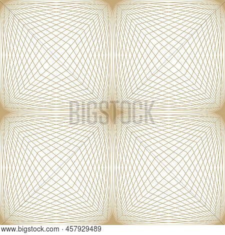 Vector Geometric Line Pattern. Abstract Golden Seamless Texture With Thin Broken Lines In Cubic Grid